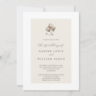 Invitación boda de rama de algodón minimalista
