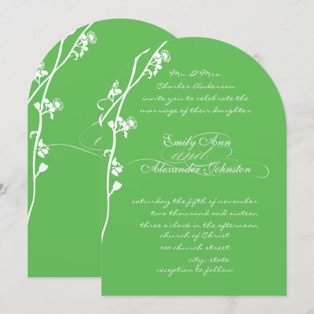 Invitación Boda de rama de flor verde silvestre (Anverso / Reverso)