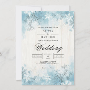 Invitación Boda de rama de invierno azul escarpado