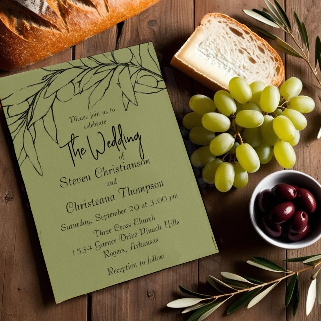 Invitación Boda de Rama de Oliva Verde Aceite Moderno Simple (Subido por el creador)