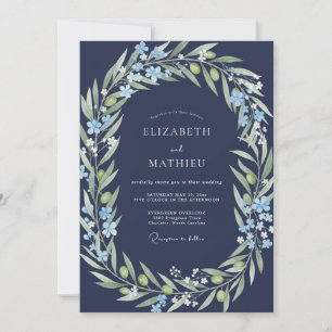 Invitación Boda de rama de olivo salvia de medianoche
