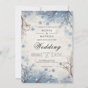 Invitación Boda de rama helada de invierno azul