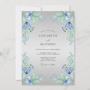 Invitación Boda de Ramilletes Florales Azules