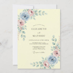 Invitación Boda de ramita floral azul pastel