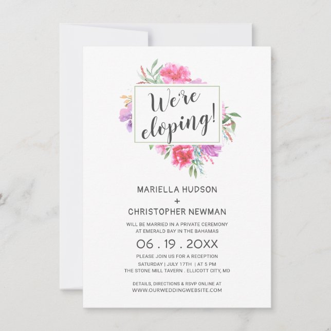 Invitación Boda de ramo de acuarela botánica fuga recepción (Anverso)
