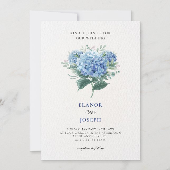 Invitación Boda de ramo de flores azules (Anverso)
