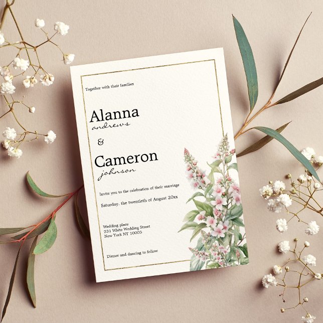 Invitación Boda de ramo de flores de menta rosa botánico (Botanical pink mint flower bouquet wedding)