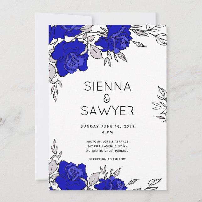 Invitación Boda de ramo de rosas azules (Anverso)