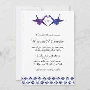 Invitación Boda de ranas de originami (azul y púrpura)