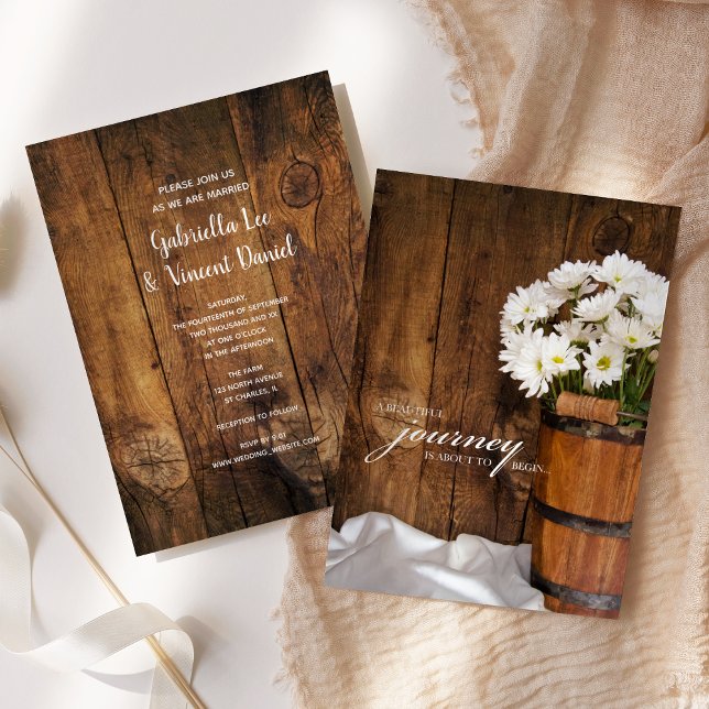 Invitación Boda de rancho de campo de balde de madera White D (Subido por el creador)