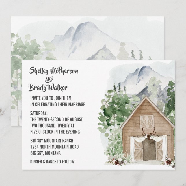 Invitación Boda de Rancho Rústico de Montaña (Anverso / Reverso)