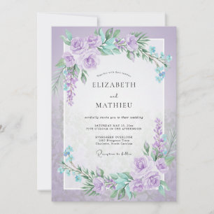 Invitación Boda de ranúnculo acuático lila eucalipto gris