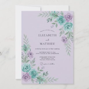 Invitación Boda de Ranúnculo Acuático Lila y Salvia