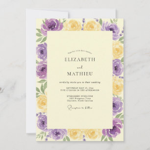 Invitación Boda de ranúnculo amarillo amatista eucalipto