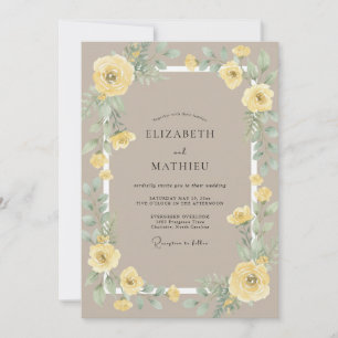 Invitación Boda de ranúnculo amarillo, arena y eucalipto