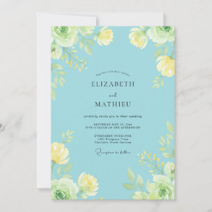 Invitación Boda de ranúnculo amarillo Azure y eucalipto silen