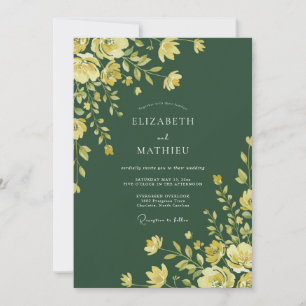 Invitación Boda de ranúnculo amarillo esmeralda y eucalipto