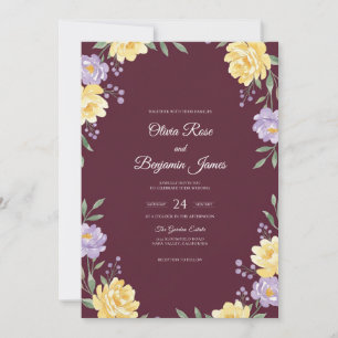 Invitación Boda de ranúnculo amarillo granate con eucalipto s