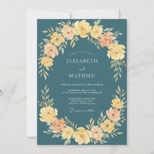 Invitación Boda de ranúnculo amarillo verde azulado y eucalip