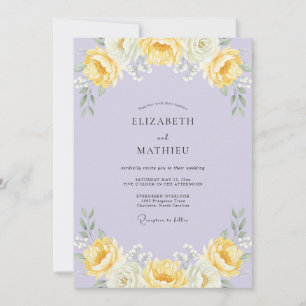 Invitación Boda de ranúnculo amarillo y lila con eucalipto po