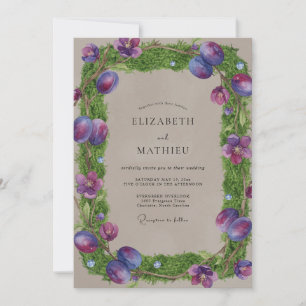 Invitación Boda de ranúnculo amatista taupe y eucalipto silen