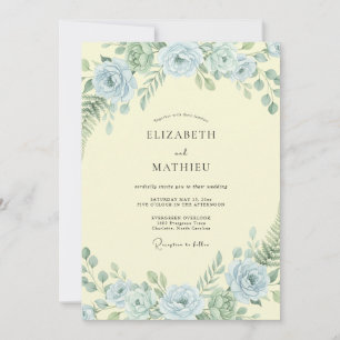Invitación Boda de ranúnculo azul celeste con polvo de eucali