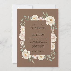 Invitación Boda de ranúnculo blanco con eucalipto y mocha