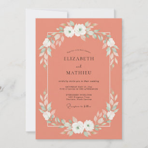 Invitación Boda de ranúnculo blanco salmón eucalipto
