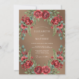 Invitación Boda de ranúnculo carmesí beige silenciado eucalip