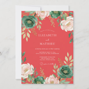 Invitación Boda de ranúnculo coral con follaje de eucalipto