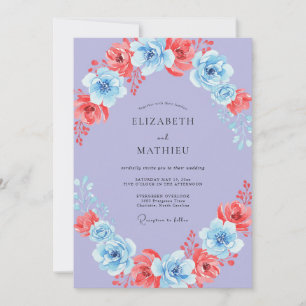 Invitación Boda de ranúnculo coral de pervinca y salvia