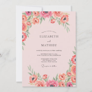 Invitación Boda de ranúnculo coral y eucalipto rosa