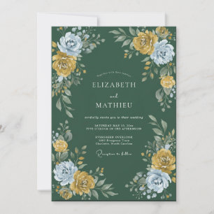 Invitación Boda de Ranúnculo de Acero Forest Gold Eucalipto