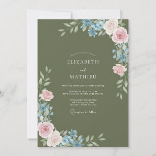 Invitación Boda de ranúnculo de aciano de olivo eucalipto