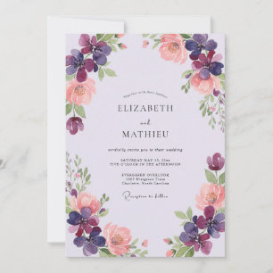Invitación Boda de Ranúnculo de Albaricoque Ciruela Eucalipto