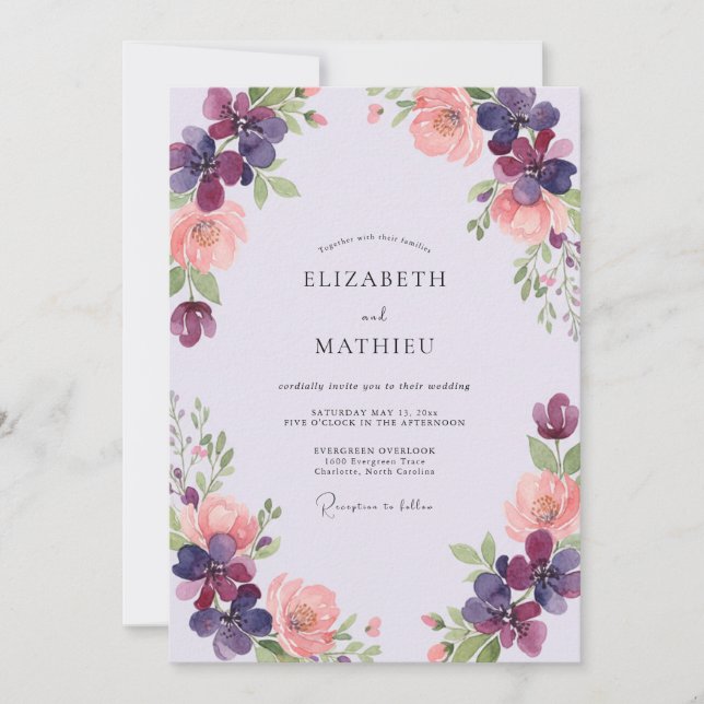 Invitación Boda de Ranúnculo de Albaricoque Ciruela Eucalipto (Anverso)