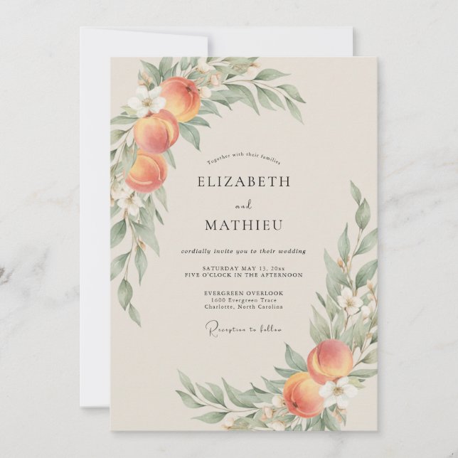 Invitación Boda de ranúnculo de albaricoque con follaje de eu (Anverso)