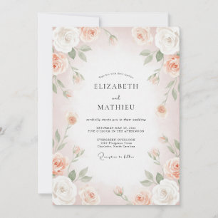 Invitación Boda de ranúnculo de albaricoque sonrosado y eucal