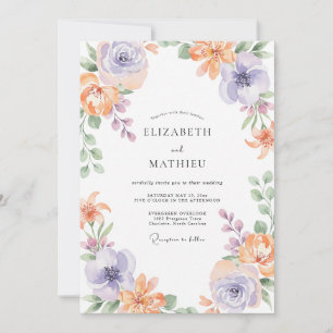 Invitación Boda de ranúnculo de amatista suave de melocotón y