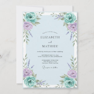 Invitación Boda de ranúnculo de aqua lila con suave eucalipto