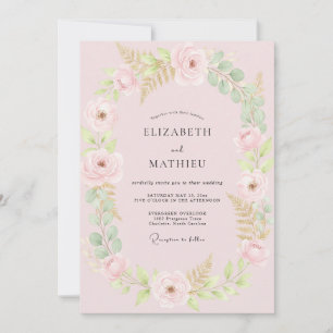 Invitación Boda de ranúnculo de champán con suave eucalipto