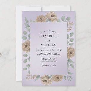 Invitación Boda de ranúnculo de champán lila y eucalipto