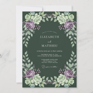 Invitación Boda de ranúnculo de ciruela amatista y eucalipto 
