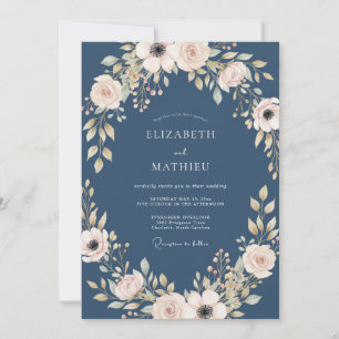 Invitación Boda de Ranúnculo de Crema Cálida en Pizarra con E