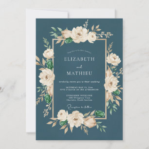 Invitación Boda de ranúnculo de crema de pizarra y eucalipto