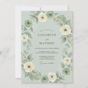Invitación Boda de ranúnculo de crema de salvia y eucalipto