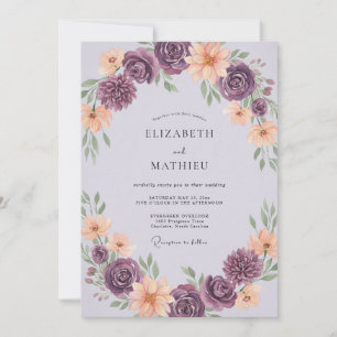 Invitación Boda de ranúnculo de eucalipto albaricoque amatist