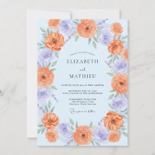 Invitación Boda de ranúnculo de eucalipto albaricoque azul ce