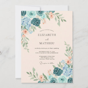 Invitación Boda de ranúnculo de eucalipto albaricoque azul ve