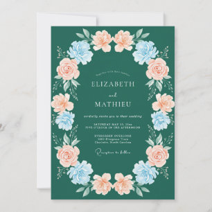 Invitación Boda de ranúnculo de eucalipto albaricoque esmeral